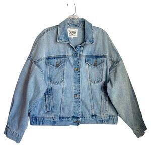 Zara Trafaluc Jean Jacket Women M Blue Denim Distressed Oversized Trucker Grunge